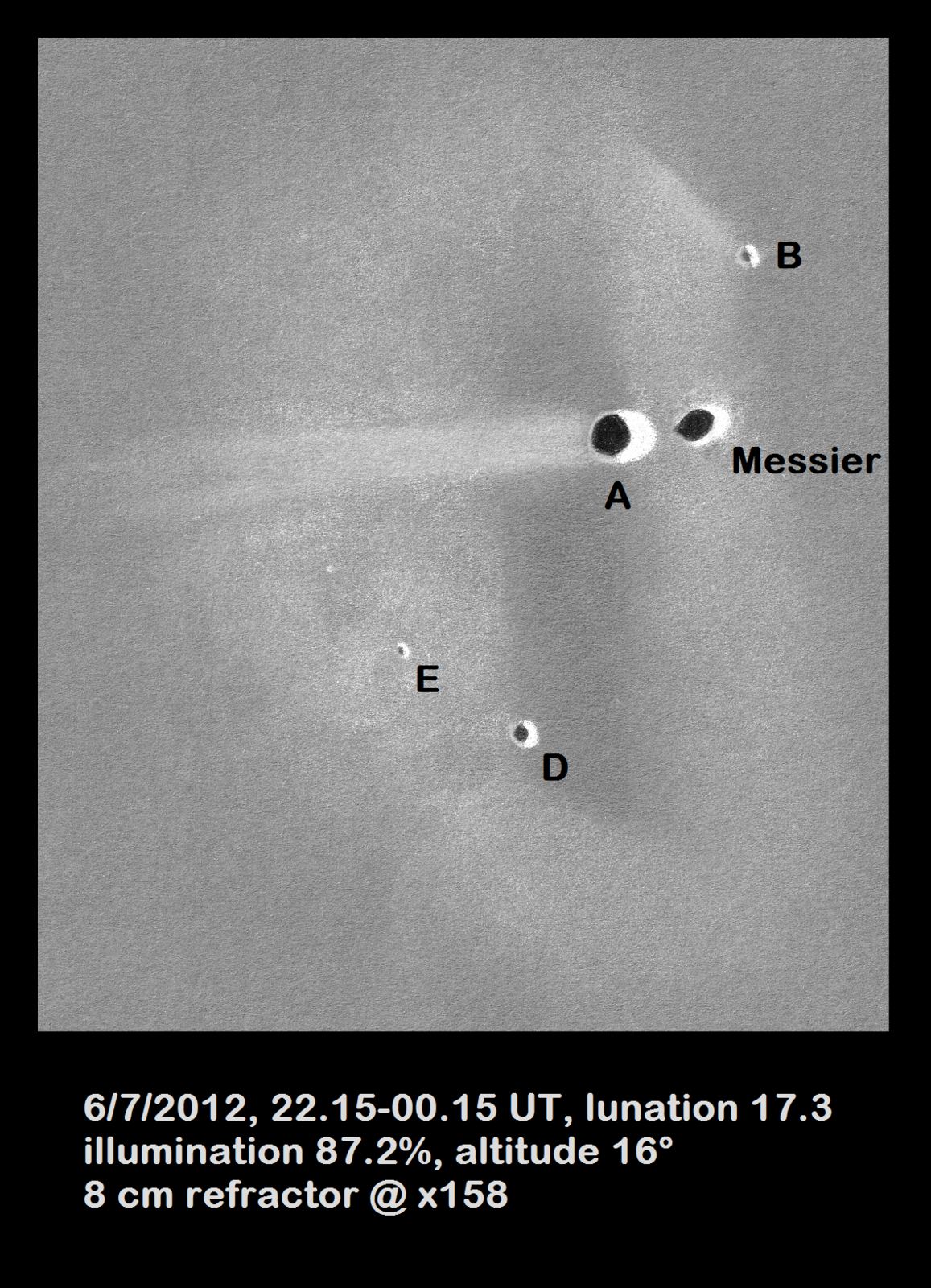 Lunar 025: Messier & Messier A (oblique ricochet-impact pair)