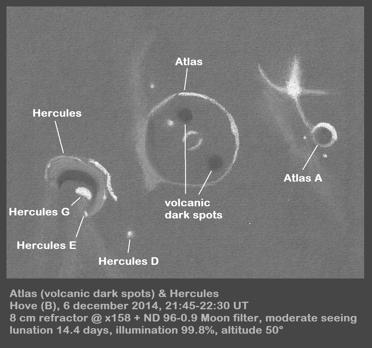 Lunar 072: Atlas dark-halo craters (explosive volcanic pits on floor of Atlas)
