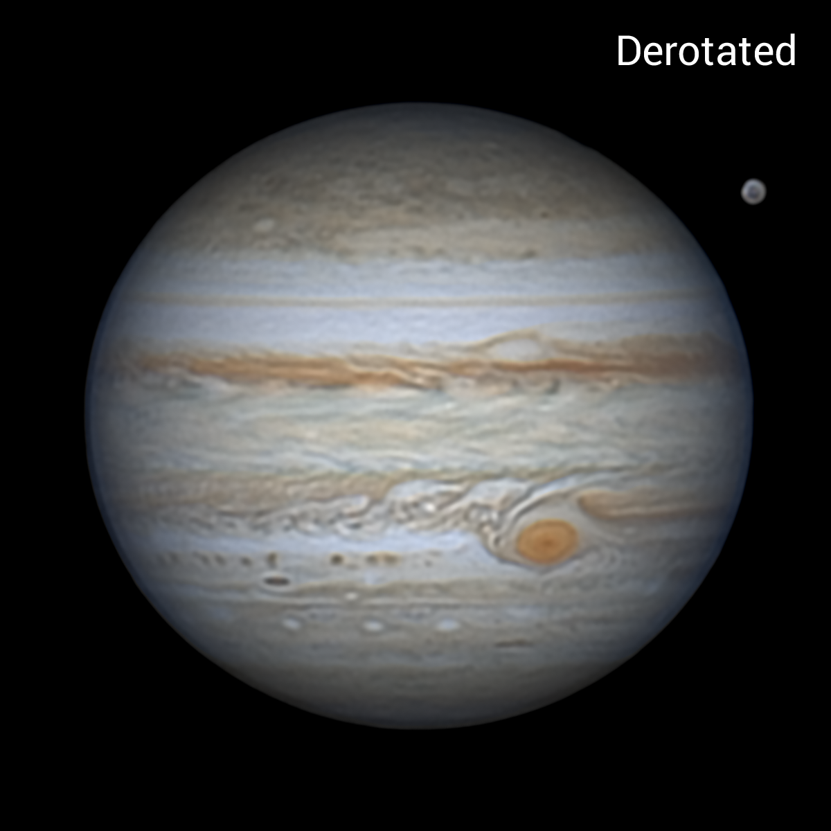 Jupiter, 8 min derotated vs 3 min stacked