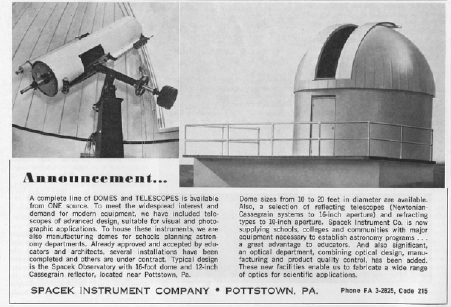 Spacek Instrument Company advertisement