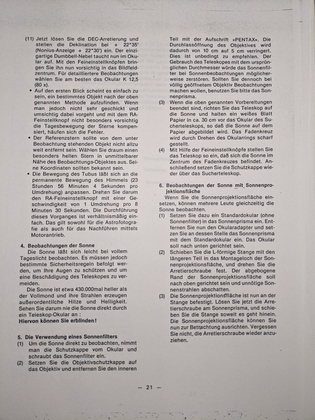 Pentax 100 complete operating instructions in German