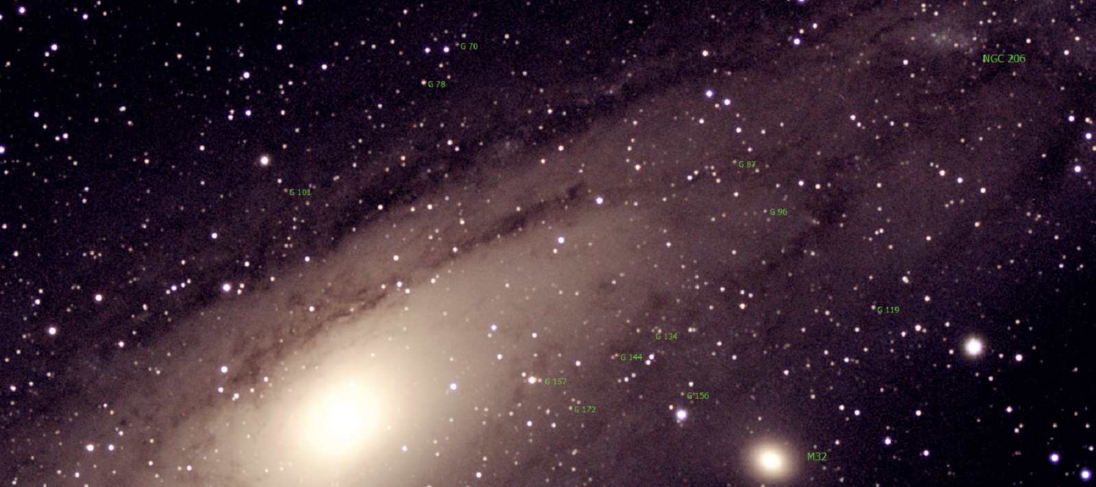M31 with Globular Clusters Labeled
