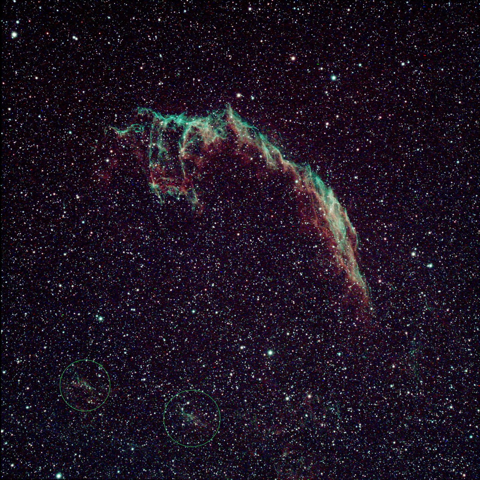 Two patches of nebulae near the Eastern Veil