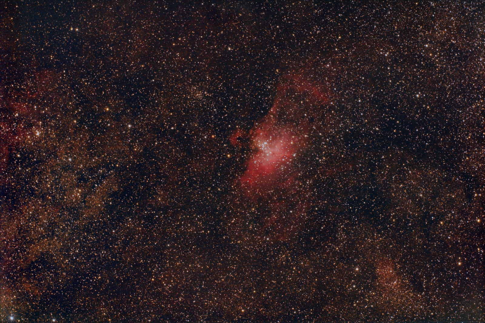 eagle nebula M16 from May, 27th, 2017; 195x30sec; APO 80 f/6 at 384mm; mod. Canon 77d; uv_ir filter; north  is left;