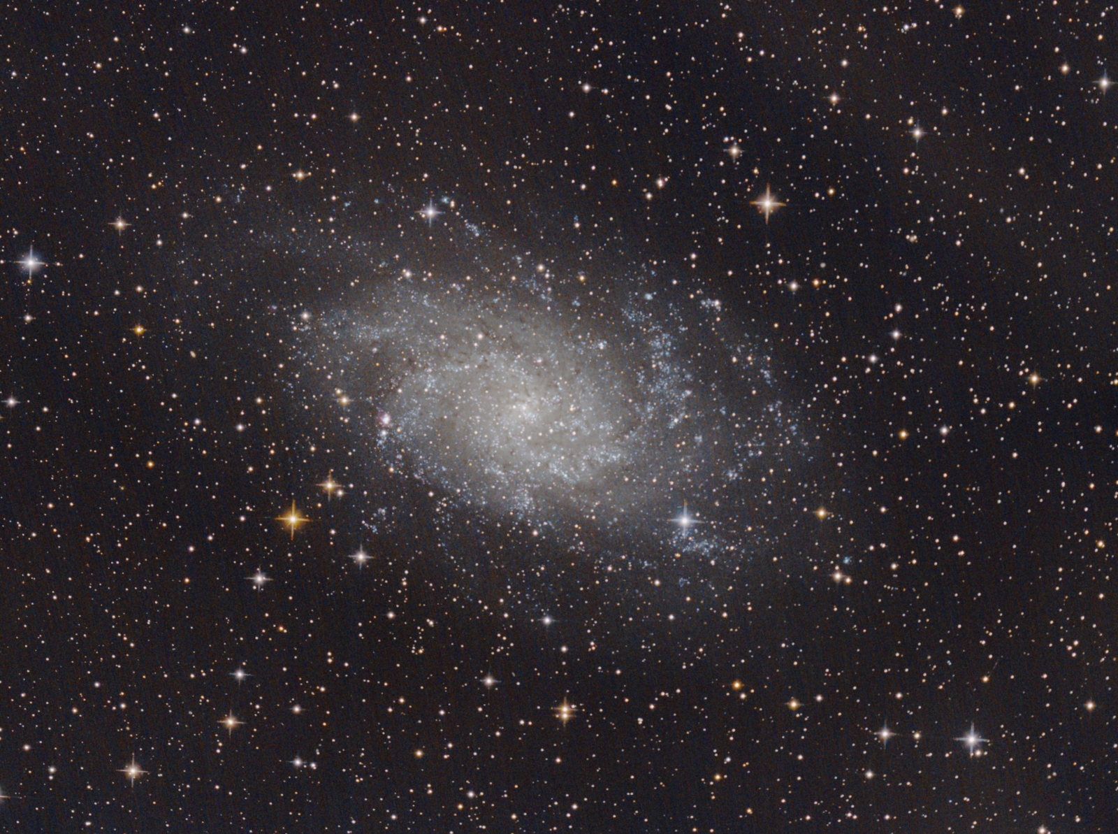M33 3h at f/3 with 6" f/4 newtonian and mod. Canon 77d; big stars; from October 3rd 2022