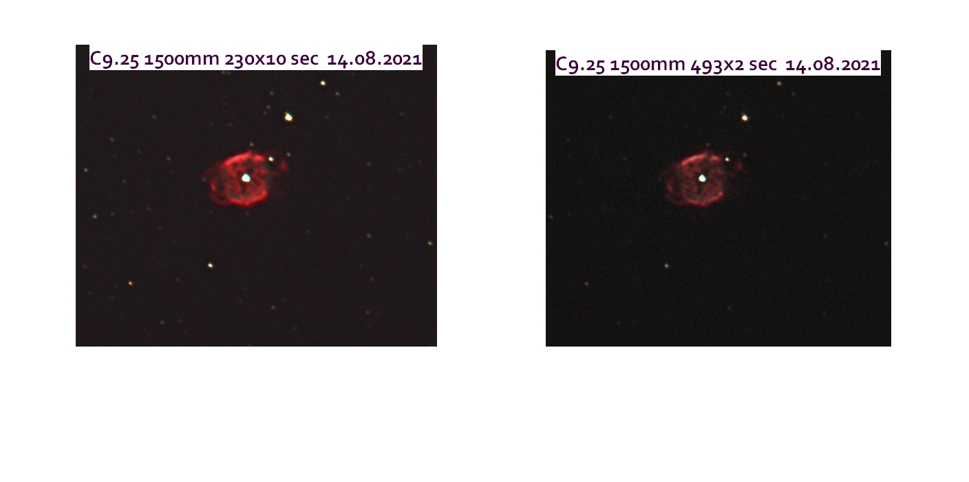 Example PN NGC 40: resolution comparison; with C9.25 and mod. Canon 77d at about 1525mm; from 2021; 2 sec against 10 sec: same night, telescope, camera, seeing