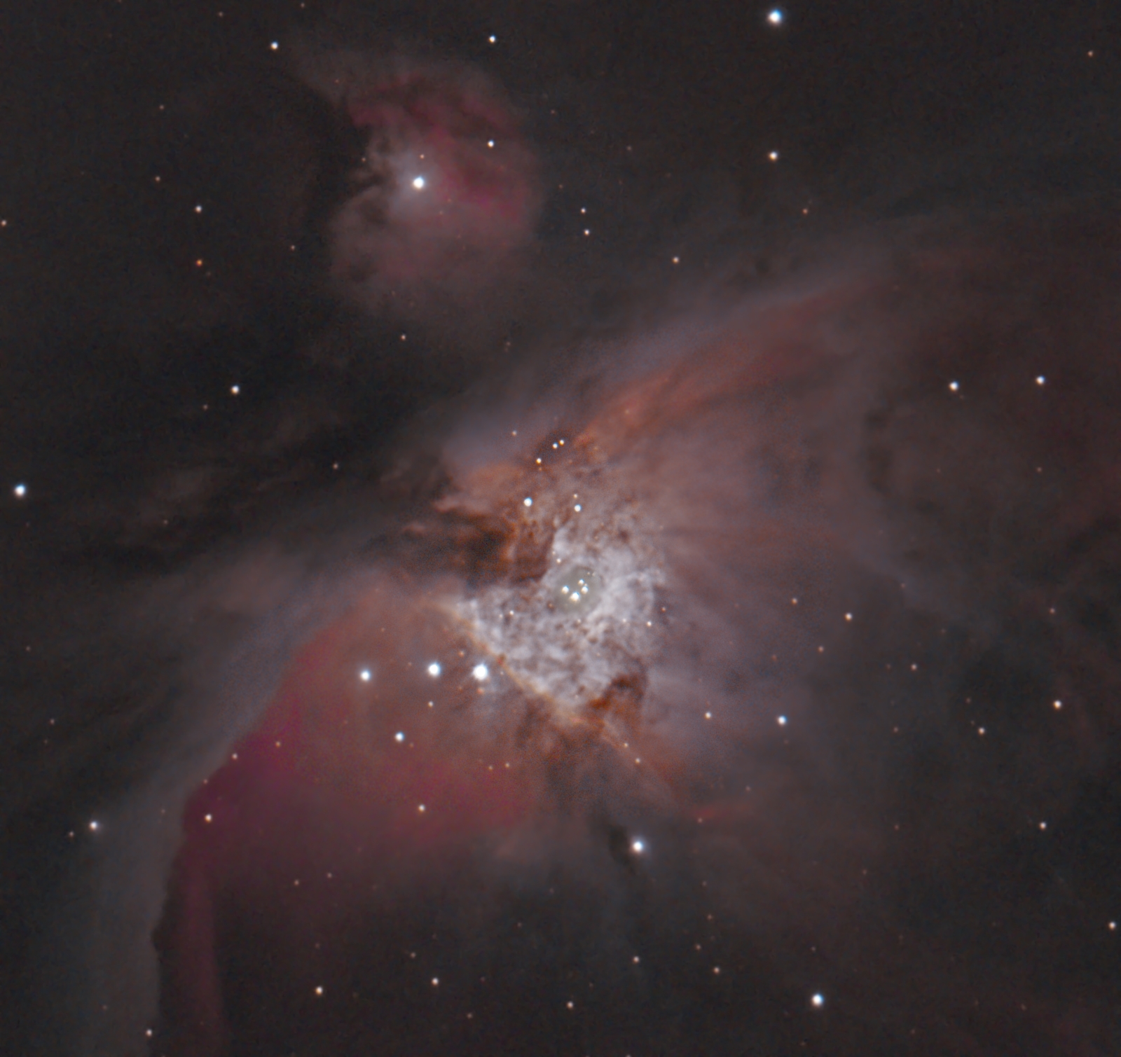 M42 as a byproduct and seeing-test from January 17th, 2023; C9.25 at 1500 mm; mod. Canon 77d; no filter; only 13x10 sec + 41x1 sec; component E separated, F not;