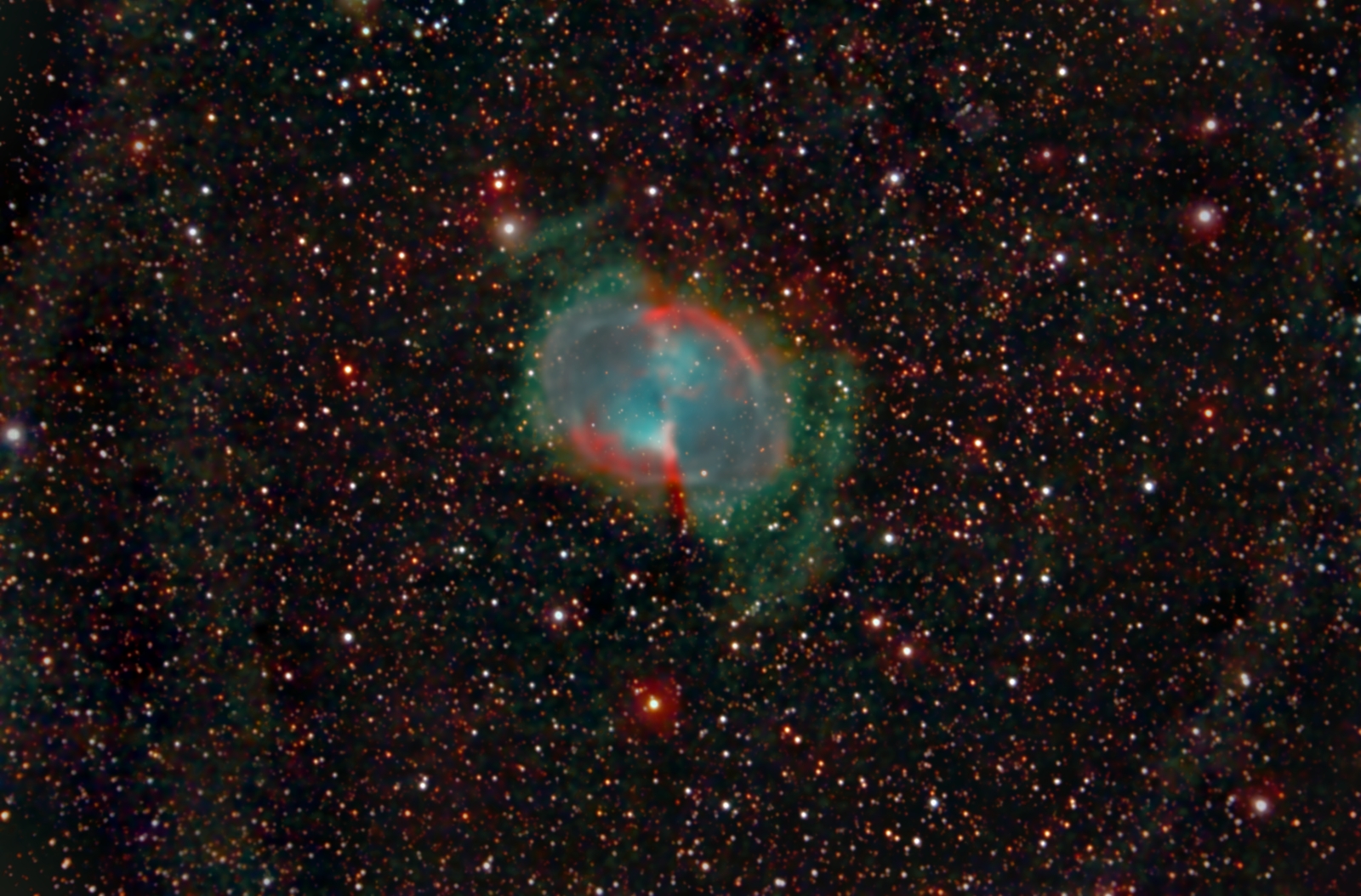 M27 with the C9.25 from June, 2015 at 1525mm; 10x11min with uv_ir-filter and 18x16min with UhC-filter; mod. Canon 1100d;