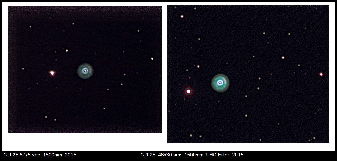 eskimo nebula NGC 2392: resolution comparison; 5 sec - 30 sec; resolution similar ...C9.25 at 1500mm and mod. Canon 1100d; January + February 2015;