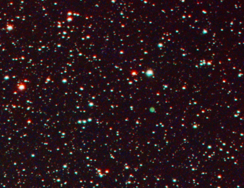 PN abell2 at the right side; greenish dot, crop; with 2 nebula filters; 384mm 80mm APO; 17x10min with mod. Canon77da from 2019;