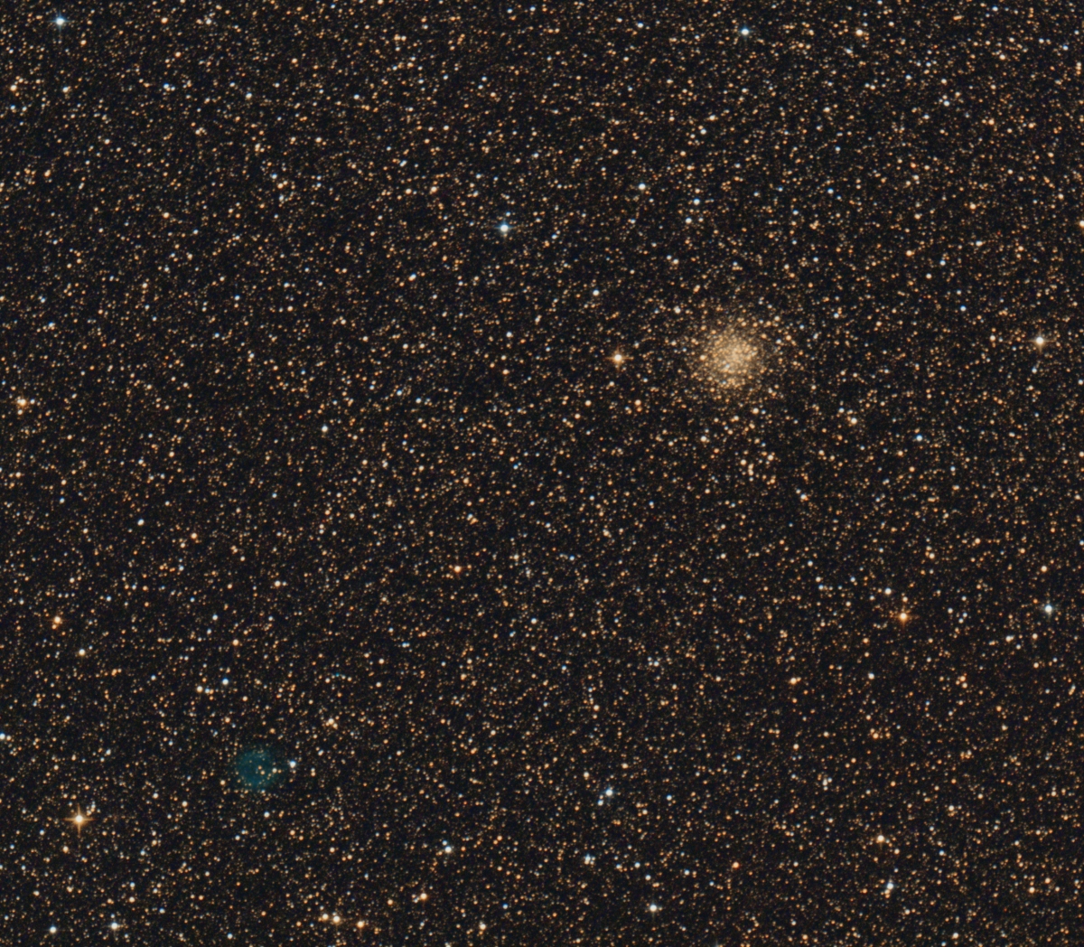 global cluster NGC 6712 (right side) with the PN IC 1295 (left side)  from May, 30th, 2020;  8" f/4 newtonian, mod. Canon 77d, 33x3 min;