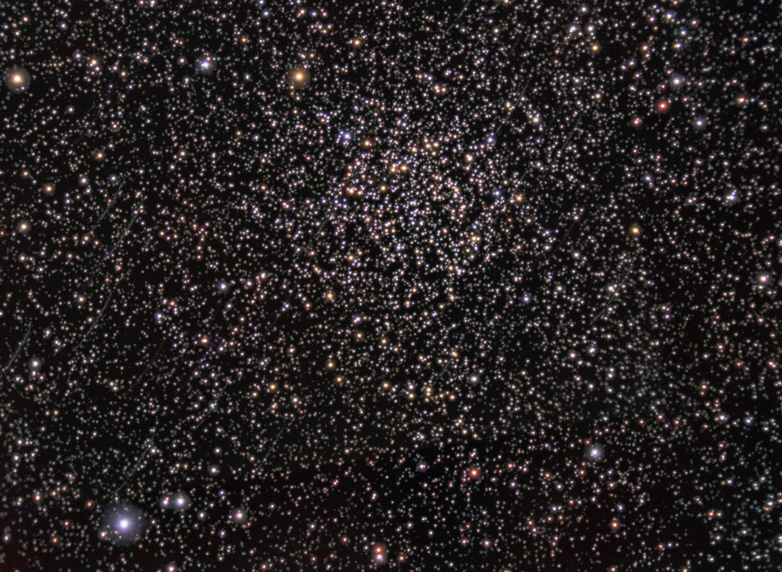 NGC 7789 in Cassiopeia, C9.25 at about 1600mm; mod. Canon 1100d; manually guided; 6x15 min + unguided 94x30 sec; from September 2015; Stripes could be hot areas
