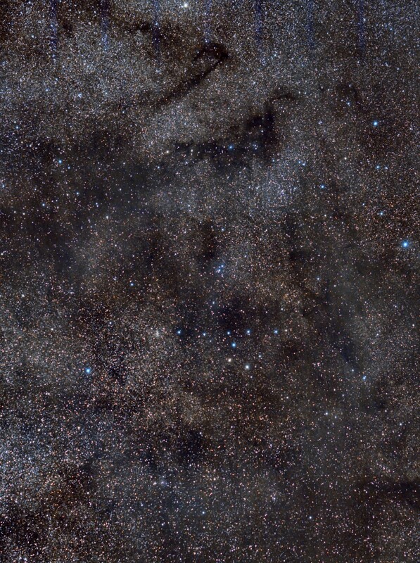 Widefield: star constellation Cr 399 with Seahorse dark nebula in the north from May, 18th, 2023: mod. Canon 750d and Samyang 135mm; 150x32 sec; no filter; bortle 7-8 in O/SO;