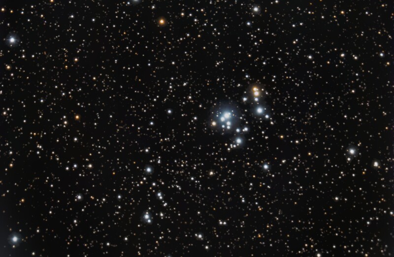 "37"-cluster (NGC 2169) more stretched from February 8th, 2023; with C9.25 at 1525mm; mod. Canon 77d; 217x10 sec; no filter, flats, biasses,guiding; half of the full field;