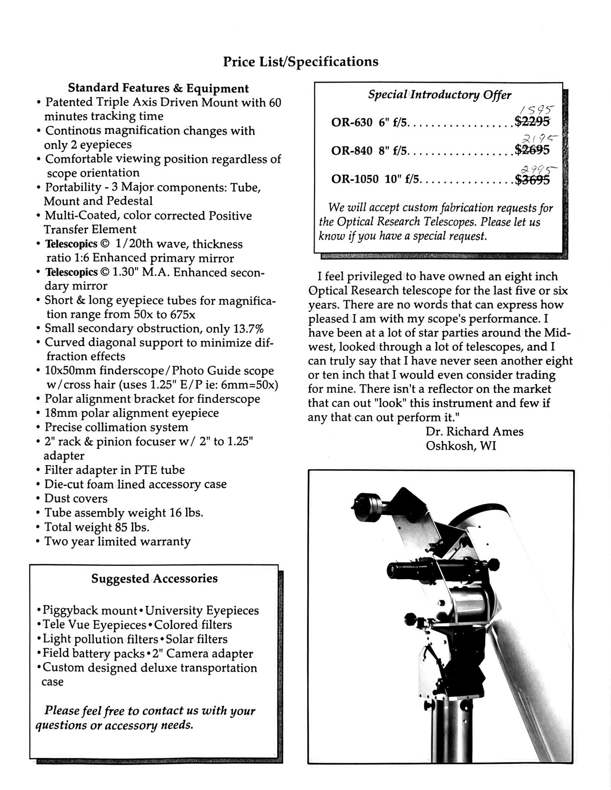 Optical Research Newtonian Telescopes Brochure page 3