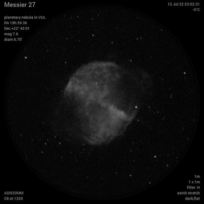 Messier 27 12Jul22 23 02 31 - Single Ha sub, full moon