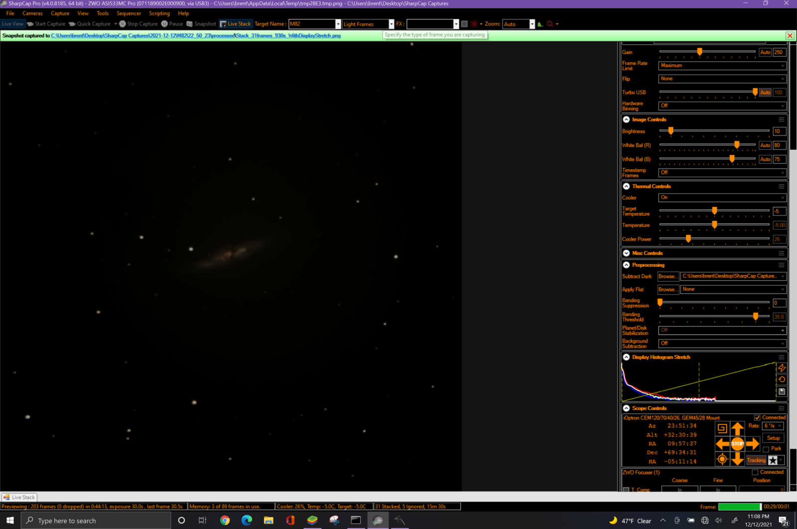 M82 (30s X30 @G250 SharpCap Screen)