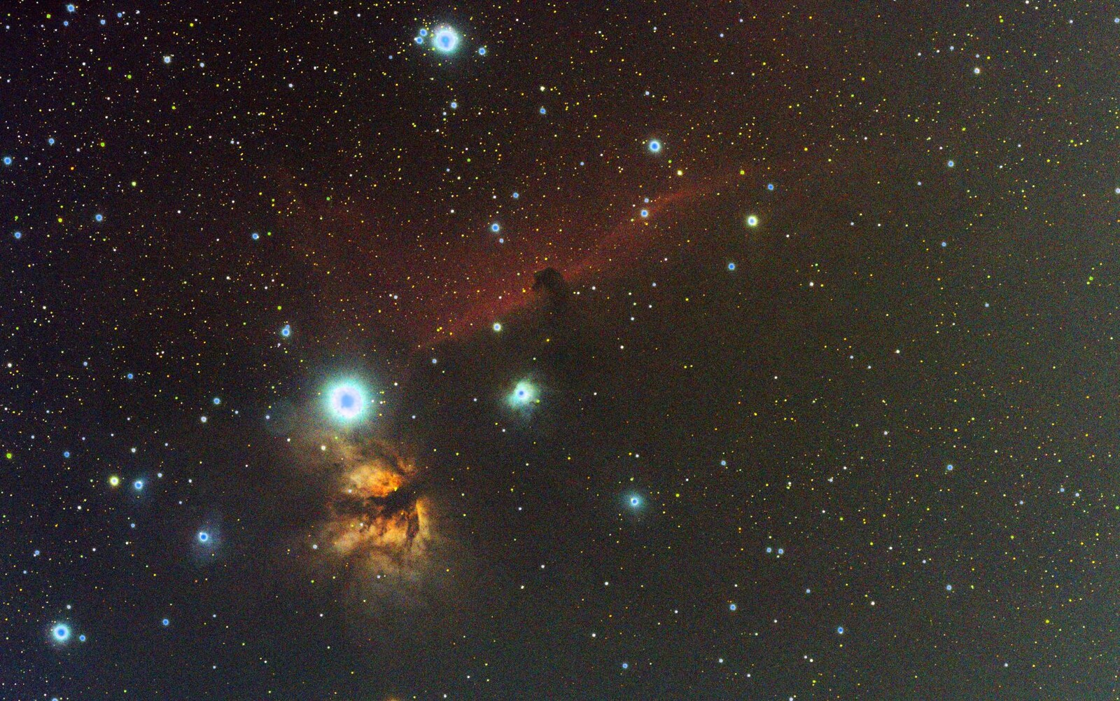 Horsehead And Flame Nebulae In IC434 Color added