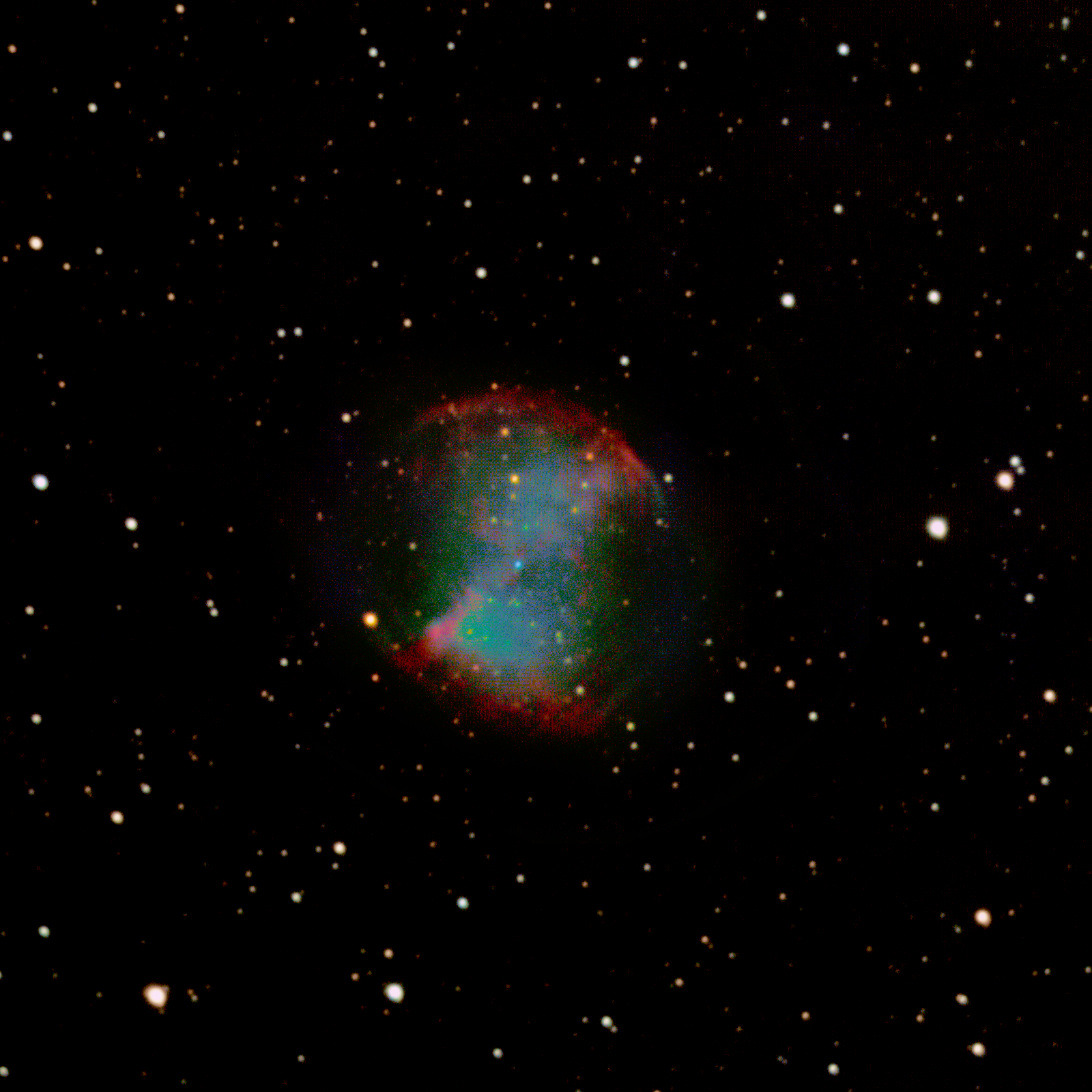 M27 12sec 15HCG 16minutes 220531035157 DSS GIMP More Saturation Nebula Only 1600x1600