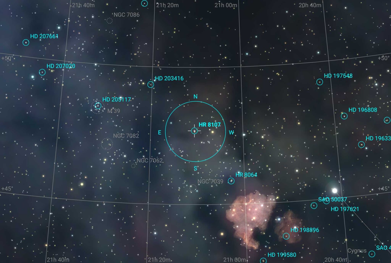 Cygnus    STTA 215    BU 1138    Sky Safari Chart