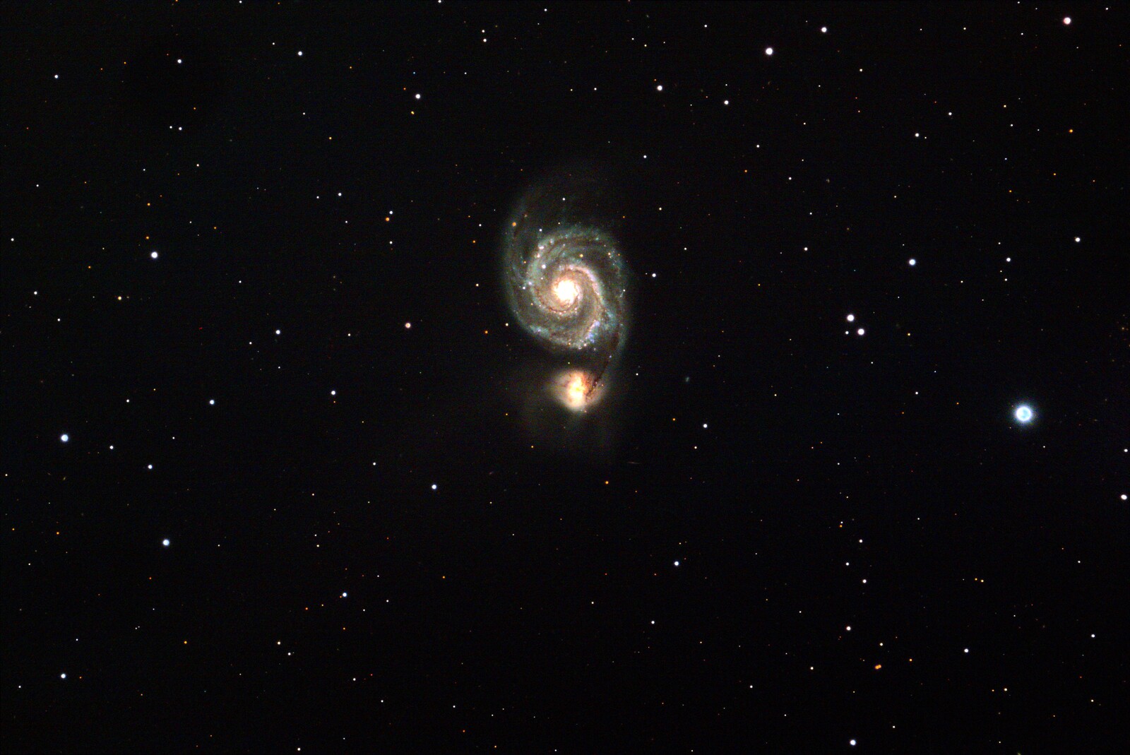 M51 And NGC5195, 2022 06 19, 12x300L, EQMod Mount, ZWO ASI183MC Pro stacked sith a TSA120 and UHC
