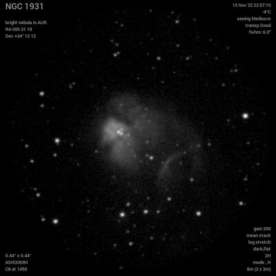 NGC 1931 15Nov22 22 57 15 - Ha view