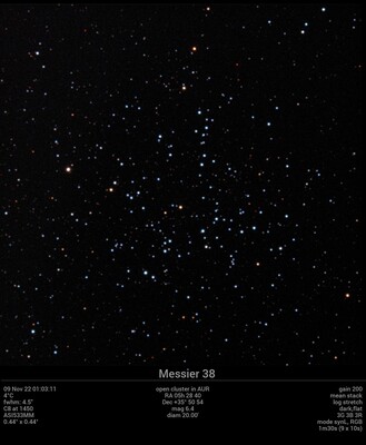 Messier 38 09Nov22 01 03 12 - RGB, synthetic L