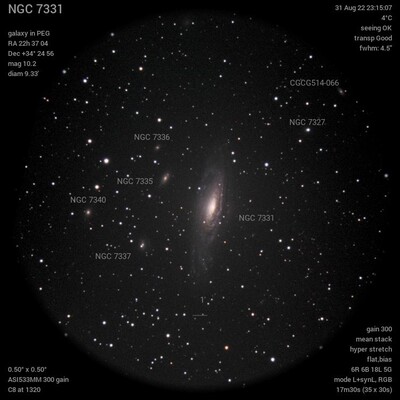 NGC 7331 31Aug22 23 15 07 - LRGB view