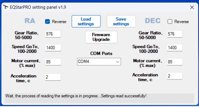 EQStarPro setting panel v1.9
