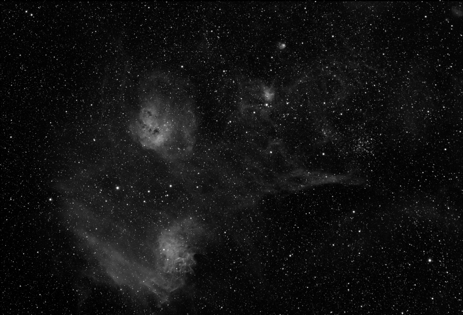 IC410, IC405, M38, NGC1931, NGC1893, IC417 70 frames 4200s (70m) (H alpha)
