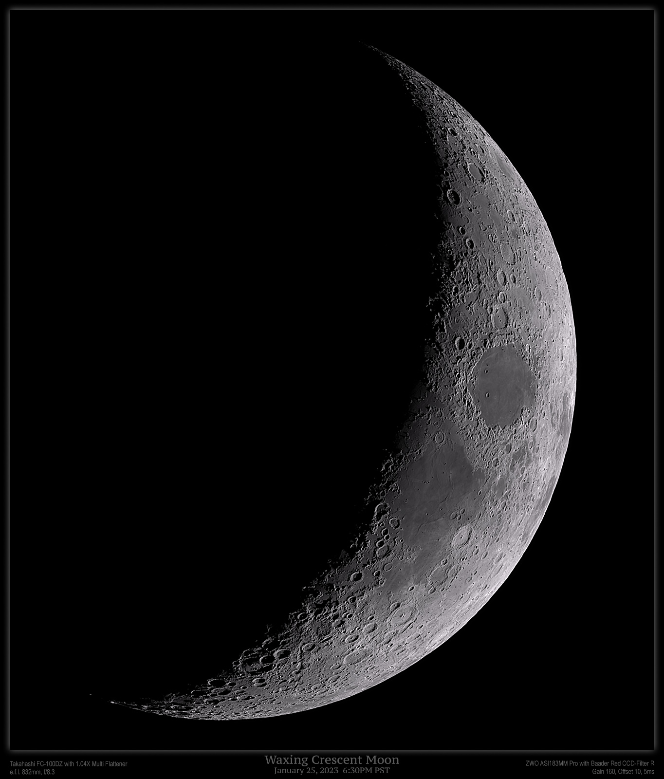 Waxing Crescent Moon with FC 100DZ And ASI183MM (medium)