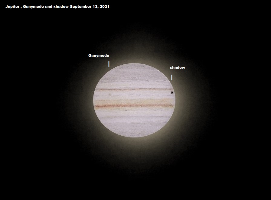 Sketch: Jupiter, Ganymede and Ganymede Shadow South is up