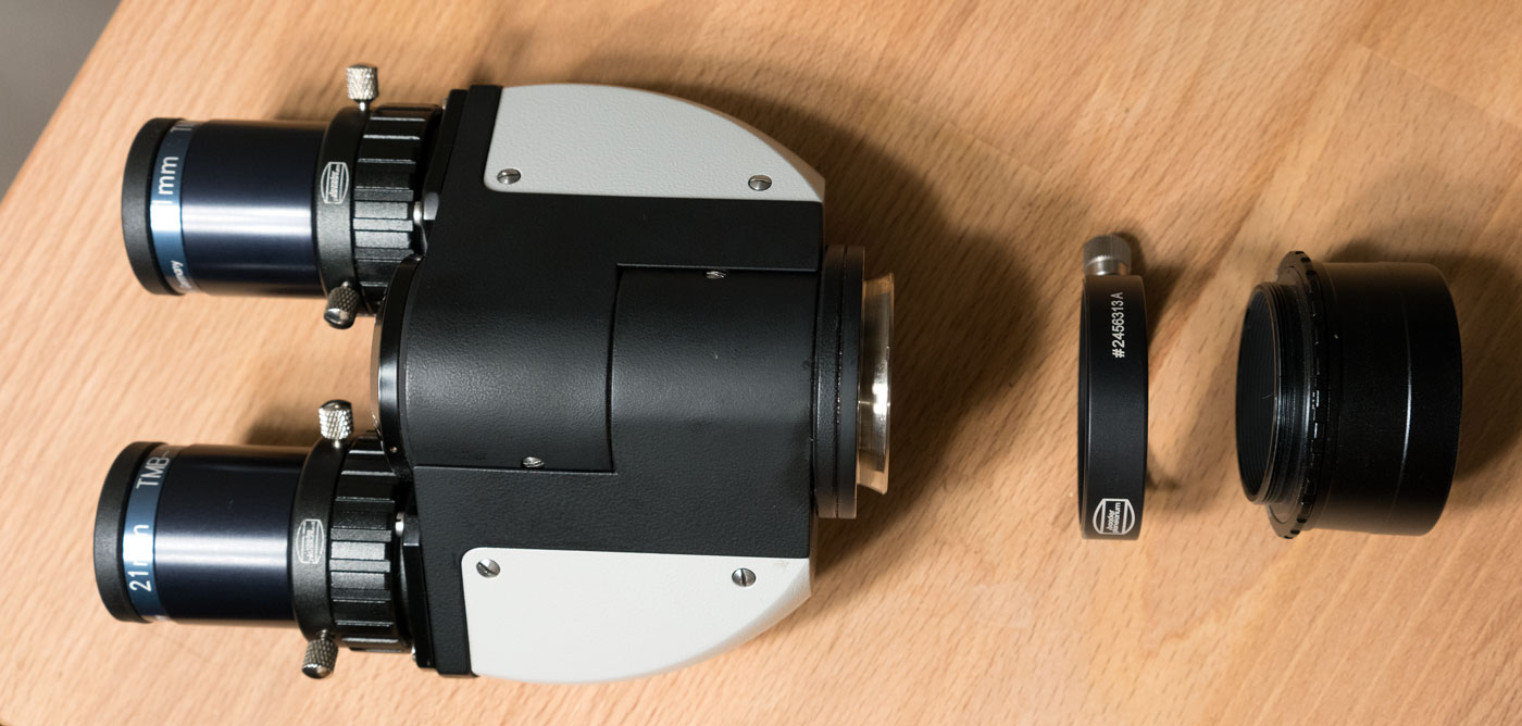 Modified Zeiss binoviewer head from Denis Levatic (denis007dl) with Baader quick change adapter and 2" Baader nosepiece (exploded view)