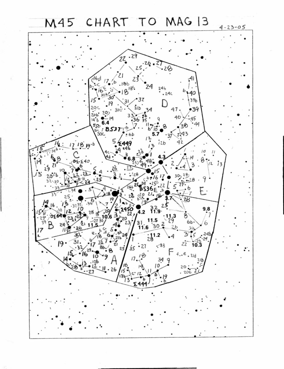 M45 Stars labeled to mag 13.0