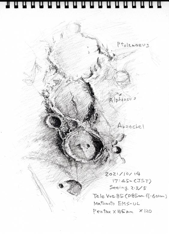 October 2021 Sketching Contest Winner Mitu0715 with Lunar Crater Sketch Arzachel, Alphonsus