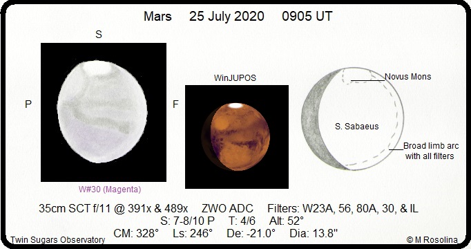 Mars July 25th, 2020<>Novus Mons - Sketching - Cloudy Nights