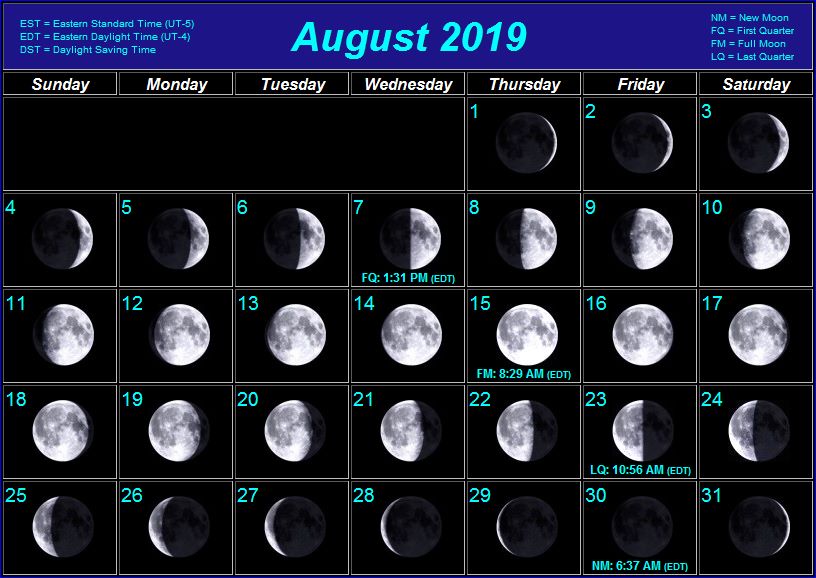 Moon Chart Calendar 2019